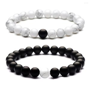 Strand Punk Women Male Balance Jewelry Black Lava White Turquoises Natural Stone Beads Strecth Wristband Bracciali Coppia di amanti