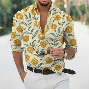 メンズカジュアルシャツ夏の豪華なハワイアンフローラルメン3Dプリンスビーチホリデーロングスリーブ特大トップスTシャツマントロピカルカミザ