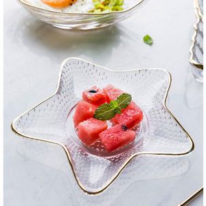 Piatti Piatto da tavola in vetro Stile nordico Insalatiera con intarsio in oro Piatto decorativo carino con conchiglia oceanica per frutta e verdura