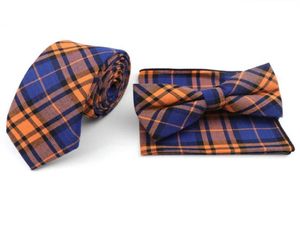 TIES MENS 100 bomullsdesigner Skinny Rands Plaid Soft Pocket Square Handkakor Butterfly Bow Tie 6cm Suits Set f￶r Men221N9004240