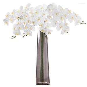 Dekorativa blommor konstgjord fjäril orkidé real touch vit 37 tum lång 9 stora blommor falska phalaenopsis blomma hem bröllop dekoration