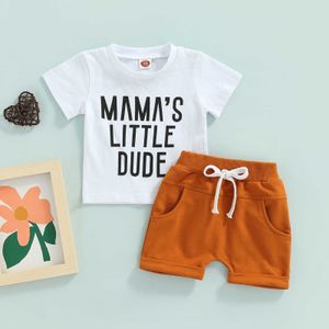 Giyim Setleri Fahion Yaz Mektubu Baskı Küçük Bebek Erkekler Kıyafet Takım Küçük Sleeve Topscurled Selvedge Shorts PCS Casual Giysiler