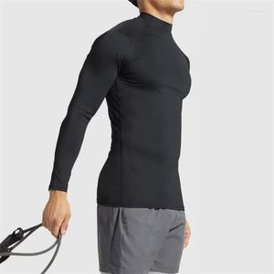 T-shirty męskie Turtleeck T-shirt Męscy siłownia sportowa odzież ciasna koszula kompresyjna z długim rękawem jogging