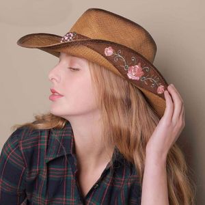 Wide Brim Hats Bucket Straw Weaving Embroidery Floral Pirate for Women Men Breathable Cowboy with Western Jazz Casual 230214