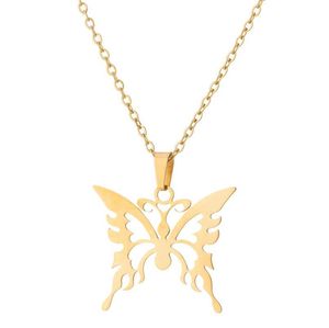 10PCS Lucky Hollow Outline Butterfly Necklace Open Flying Dragonfly Angel Wings Animal Bird Insect Charm Pendant Stainless Steel Choker Collar for Women