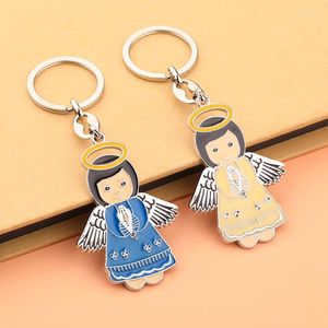 Keychains Metal Emamel Halo Angel Pendant Christ Cross Keychain Katolska charm Key Chain Ring Holder Keyring Women Men dopsmycken