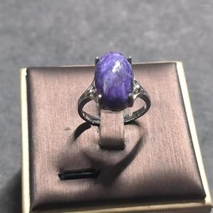 Кластерные кольца 1 шт./Лот натуральный камень хрусталлит хароит кольцо S925 Silver Openwork Vine Purple Ladies Jewelry Fashion и Romantic