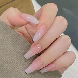 False Nails 24pcsBox Detachable Coffin Wearable French Ballerina Flower Pattern Fake Full Cover Nail Tips Press On 230214