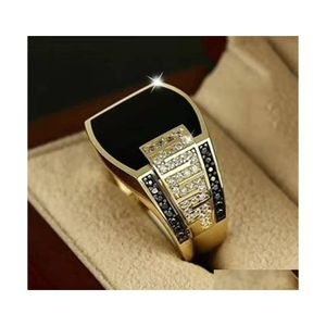 Solitaire Ring Fashion Mens Rings Id￩ias Gold Hip Hop Conjunto com Zirc￴nia para J￳ias de Droga de Droga Parte DHEH0