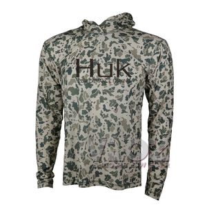 Outdoor T-Shirts Men HUK Fishing Hoodie Long Sleeve Sun Protection Sweatshirt Breathable Quick Dry Camouflage Fishing Clothing Camisa De Pesca J230214