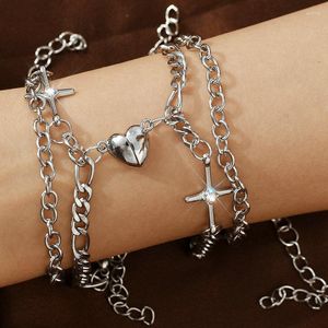 Urok bransolety 2pcs/set podwójna warstwa miłość serce magnetyczna para dla kobiet mężczyzn srebrna łańcuch łańcuchowa bransoletka miłośnik biżuterii Prezent biżuterii