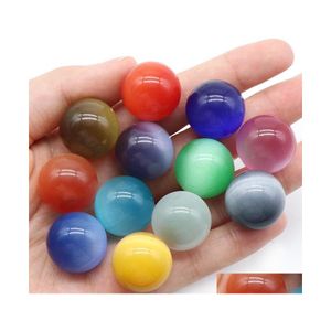 Stone Bright 20mm Cats Eye Crystal Round Ball Craft Tumbled Handbit Stones Home Decoration Ornament Good Presents Drop Delivery Jewe Dhaow