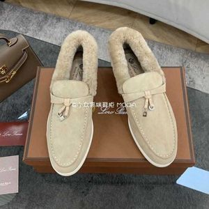 Desiner Loropiana Shoes Online Autumn and Winter New Lp Lefu Shoes Plush Shoes Women's Plush Cotton Shoes Flat-bottomed Wool Leather Round-headed Loafers 8GF2