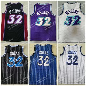 Retro Shaquille ONeal 32 Karl Malone Basketball Jersey White Blue Purple Mens Stitched Mens Jerseys Throwback