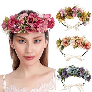 Headpieces Fairy Flower Crown Tiara Headband For Woman Girls Big Floral Boho Garland Hair Wreath Bride Wedding Headwear Beach Hairband