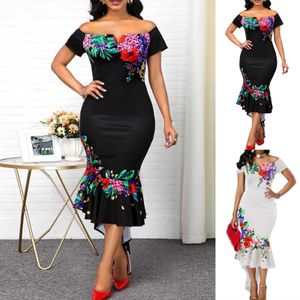 Casual Dresses Summer Dress Women Elegant Sexy Dress Short Sleeve Floral Print Off Shoulder Bodycon Dresses for Party Female Vestidos 230215