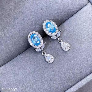 Orecchini a bottone KJJEAXCMY Fine Jewelry Argento sterling 925 intarsiato con topazio blu naturale Ear Studs Ladies Support Testing