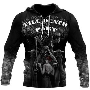 Felpe con cappuccio da uomo Felpe Fashion Death Skull Tattoo Pullover 3D Stampato Autunno Uomo Zip Unisex Casual Felpa a maniche lunghe