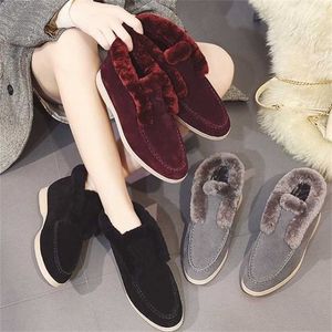 Desiner loropiana Shoes Online High-version LP Slackersはカジュアルな本物のウールの女性の綿の靴を履く快適で汎用性の高い革のローファーを着る