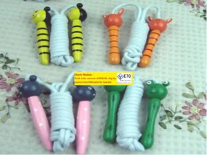 300pcslotKids Wood Skipping Jump Rope Wooden Green Bee Cartoon Animals Toy Party Favor Supply Fitness
