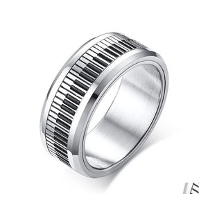 Band Rings Men Music Piano Keyboard Ring Stainless Steel Rotatable Spinner For Man Boyfriend Gifts Sier Tone Drop Delivery Jewelry Dhw5R