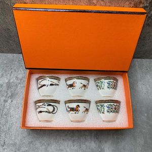 Koppar Saucers 6 PC Set Set Toppklass Ceramic Espresso Coffee Cup Te Mjölk Dricker med handtag Mugg för Office Novelty Gift Original Box