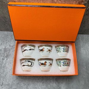 Tassen Untertassen 6 Stück Set Top Grade Keramik Espresso Kaffeetasse Tee Milch Trinken mit Griff Becher für Büro Neuheit Geschenk Original Box