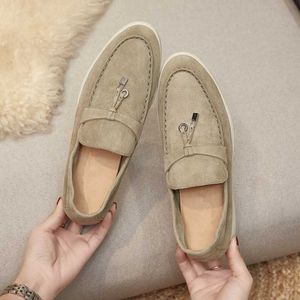 أحذية Desiner Loropiana عبر الإنترنت LP Lefu Shoes Women's Spring and Autumn New Heliene Leather Soft Sole British Slip-On Lazy Shoes مسطح أحذية وحيدة