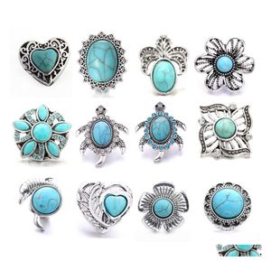 Clasps Hooks Turquoise Crystal Tortoise Flower Snap Buttons Clasp Components Fit Diy 18Mm Snaps Button Bracelet Necklace Acc Ingre Dh5Dy