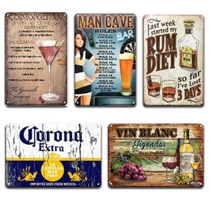 Retro Cocktail art painting RUM Metal Sign Gift Vintage Pub Kitchen Home Decor Shabby Chic Rules Tin Sign Cafeteria Decoration Accessories Size 30X20 w02