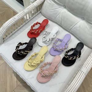 2023 MID HEALLS DOT SANDALS v￥r sommar Ny designer glider kvinnor kedja stickad rund huvud t￥ t￥ kvinnor mode botegas sandal 34-41