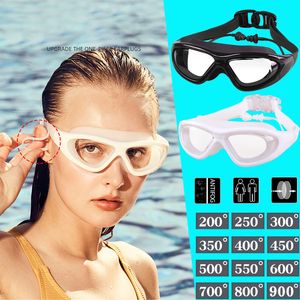 Óculos Miopia Natação Óculos Earplug -2.0 a -9.0 Prescrição Swim Piscina Óculos Anti Nevoeiro Homens Mulheres Óptica À Prova D 'Água Swim Eyewear 230215