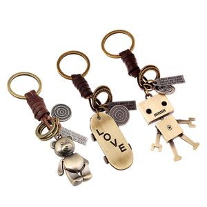 Creative Cowhide Keychains Cartoon Retro geweven sleutelhanger hanger Bagage Decoratie Key Chain Thanksgiving Party Gift Keyring