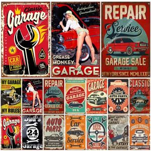 Retro Garage Car Decorativa Metal Pintura Casa Metal Sign Placa Posters na parede Signo de lata Vintage Decoração de arte da parede Decoração de 20cmx30cm woo