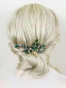 Nakrycia głowy Green Rhinestone Hair Comb vintage liście akcesoria dla kobiet ręcznie robione na głowie ślubnej biżuterii