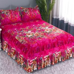 Bed Skirt Bed Skirt thin Without Pillowcase Flower Printed Fitted Bed Sheet Comfortable Bedsheet King Queen Bedspread Mattress Cover 230214