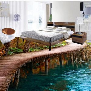 Wallpapers Custom Creative Bathroom Kitchen Living Room Forest Bridge Wood 3D Floor Three-dimensional Decorative Painting Self-adhesive Pas