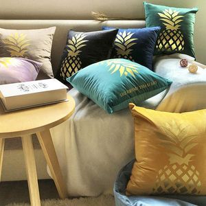 Pillow Luxury Gold Printed Fashion Thick Velvet Cover Green Blue Pink Pillowcase Home Decorative Sofa Throw /Decorative
