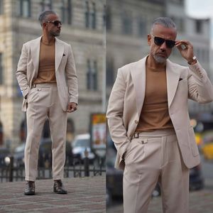 Two Pieces Wedding Tuxedos Men Suits Solid Color Peaked Lapel Fashion Suit Jacket Two-Button Handsome Customized Three Pockets Work Multi-scenario Coat Pants