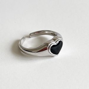 Wedding Rings Korean Charm Black Love Heart For Women Female Finger Romantic Birthday Gift Girlfriend Jewelry