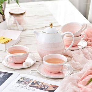 Ужины наборы посуды градиент цвет послеобеденный чай красочный чашка и блюдца кофейные чашки керамика чайник изящный напиток с тарелкой 1Set