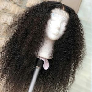 Peruki z ludzkich włosów 26 cali Długie Miękka Bez kleju Głębokie Przedziałek Wstępnie oskubane 180 Gęstość Kinky Curly Naturalna czerń Siateczka z przodu Peruka Dla kobiet Babyhair Codzienny 230214