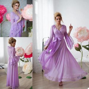 Wraps Fashion Purple Bridal Bathrobe spets tiered ruffles långärmad underkläder nattklänning pyjamas sömnkläder kvinnor kläder nattkläder