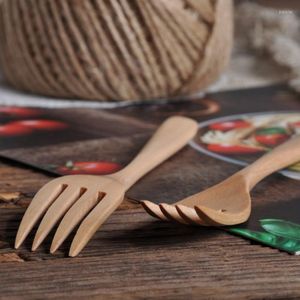 Dinnerware Sets Kitchen Spoon Household Tableware Wooden Forks Long Handle Coffee Tea Honey Cooking Reusable