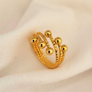 Bant Halkaları 24K Altın Renk Parmak Yüzükleri Kadınlar İçin Çok Boncuklar Açık Yüzük Ayarlanabilir Anillo Bague Femme Düğün Mücevher Partisi Hediyeler Bijoux G230213