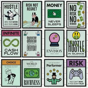 Modern Millionaire Monopoly Money Metal Painting Cartoon Mural Motivational Poster Canvas Painting and Room Wall Art Prints Home Decor 20cmx30cm Woo