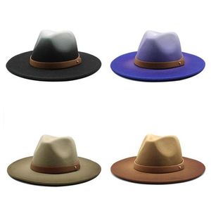 Stingy Brim Hats Ny Gradient Felt Fedora män Kvinnor Spraymed Jazz Caps Fashion Panama Cap Imitation Wool Hat Man Mens Church Par Dhycr