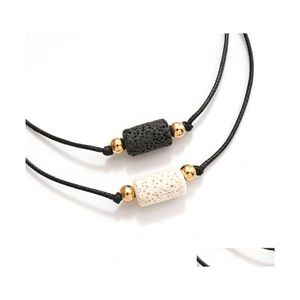 Beaded Strands Cylinder Black White Lava Stone Strand Armband Lover Par Friendship Armets Justerbart rep eterisk olja diff dhyml