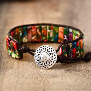 Strand Women Bracelet Jewelry Natural Stone Tube Beads Vintage Leather Wrap Gifts Drop