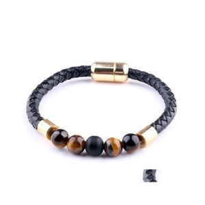Beaded Strands Pretty Fashion Personality Armband Color Agate Tiger Eye Leather M￤n och kvinnor Par Wholesale Beautif Stone Drop Dhmzd
